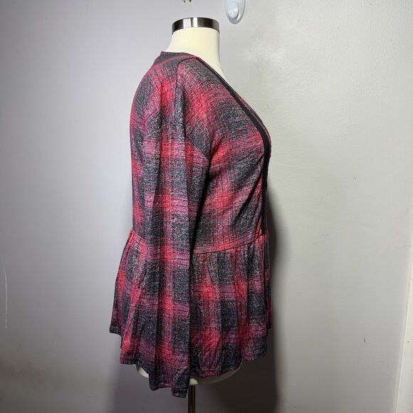 Maurices Plaid Button-Front Peplum Top Women’s Size XXL Red Black & Purple - Picture 4 of 11